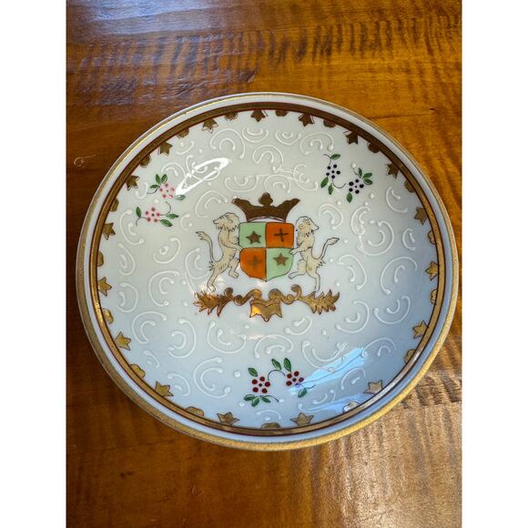 Hand Painted Footed German Trinket Dish - Crown and Lion Coat of Arms - Picture 1 of 6